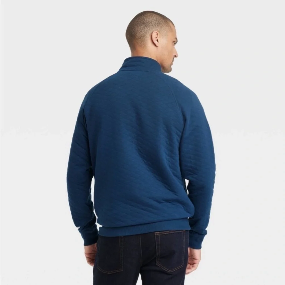 Men's Quilted Snap Pullover Sweatshirt -
Goodfellow & Com Navy Blue - Picture 2 of 4
